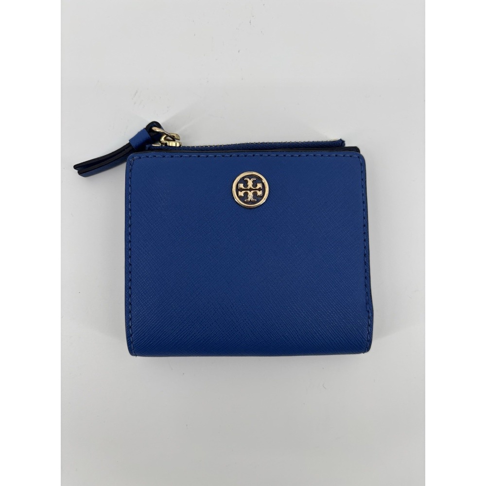 Tory Burch Robinson Mini Wallet Blue Saffiano Leather AUTHENTIC
